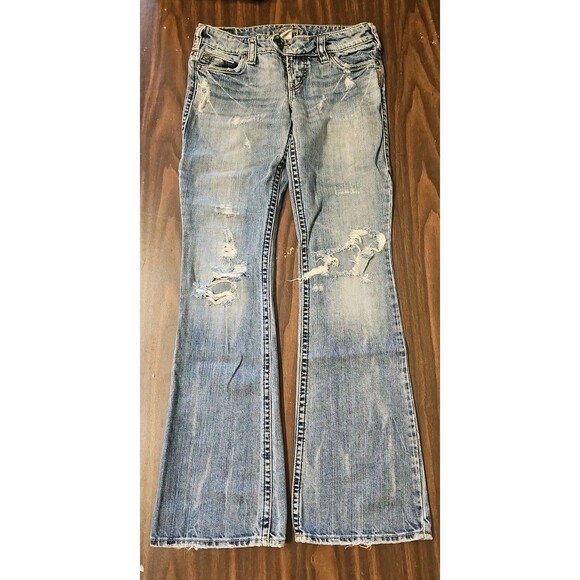 Silver Jeans Womens Tuesday Bootcut Size Waist 26 Length 33 Distressed Holes G1 - Picture 1 of 11